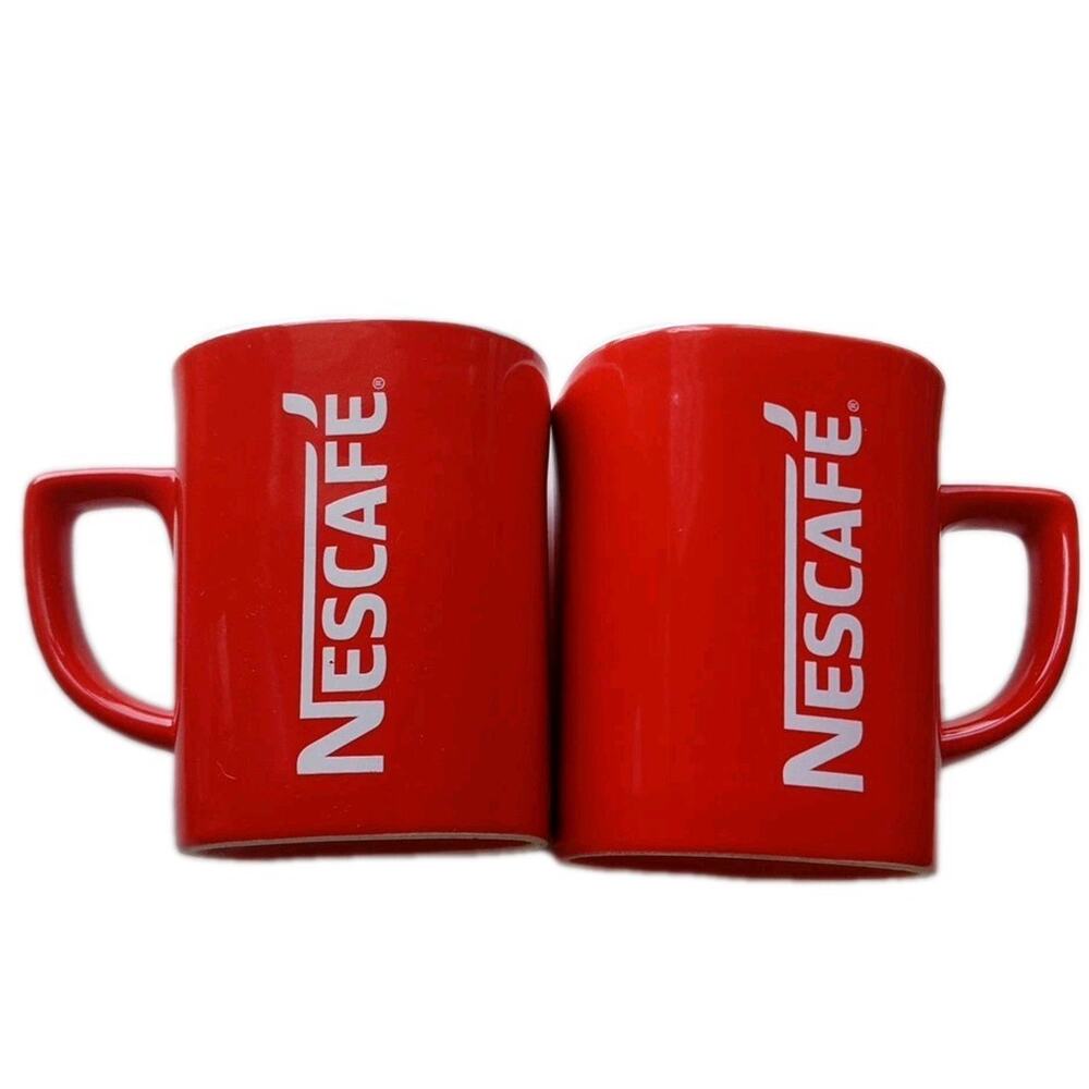2 Nescafe LARGE 12 OZ Red Cup Cups Mug Coffee Tea Collectible Gift 12 oz Logo